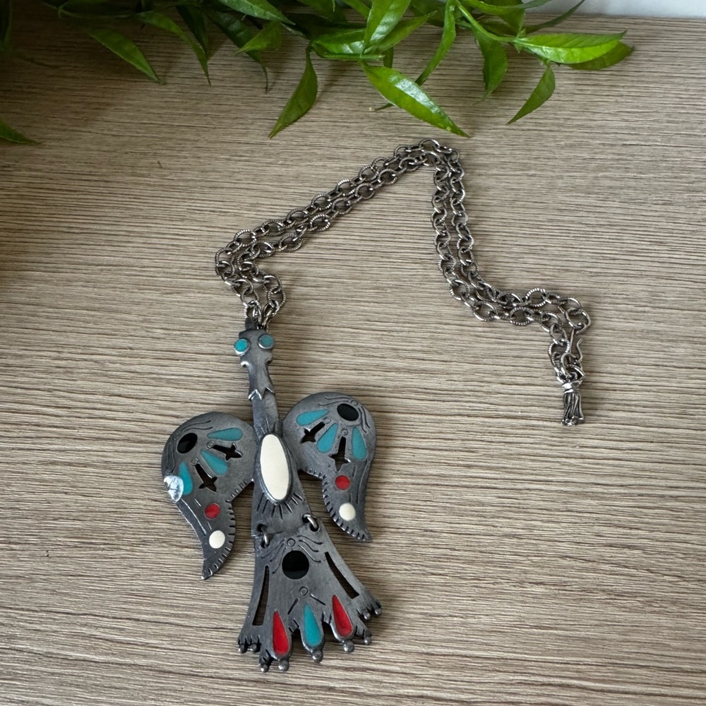Silver Chain Necklace with Colorful Bird Pendant